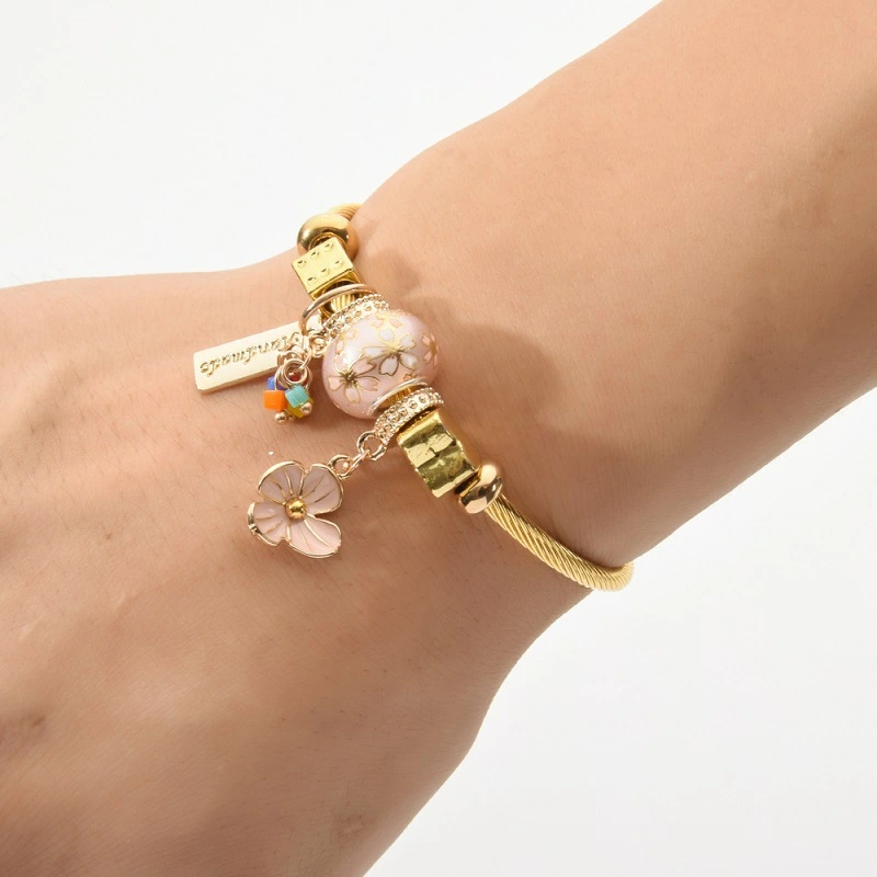 Korean gold stainless steel ceramic bead bracelet