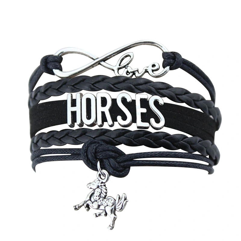 Hand-woven HORSES horse charm braided bracelet