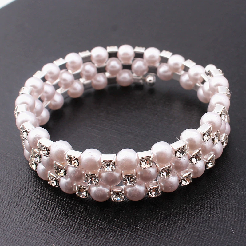 Pearl rhinestone winding spiral bracelet