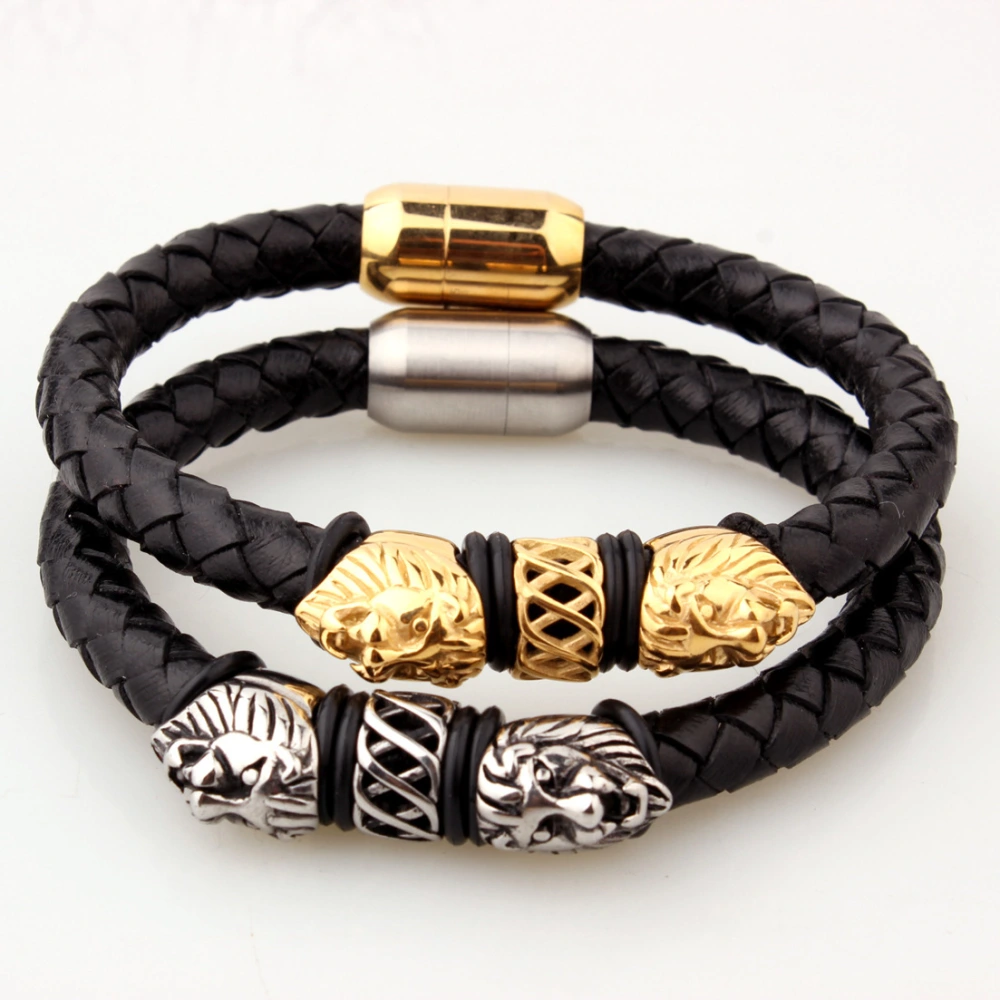 Leather braided alloy bracelet