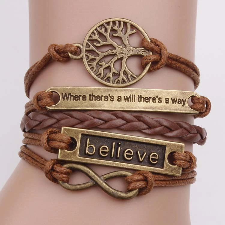 Infinity believe vintage leather cord bracelet