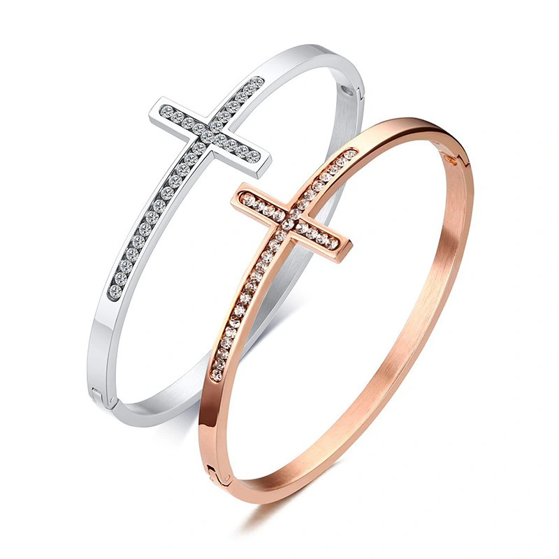 Fashion Stainless Steel Diamond Cross Bracelet