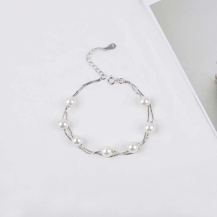 S925 Sterling Silver Double Pearl Bracelet