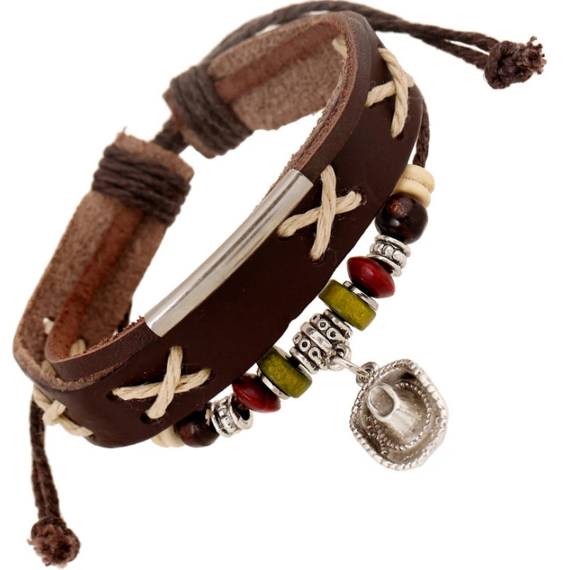 Men's hand-woven cowhide bracelet