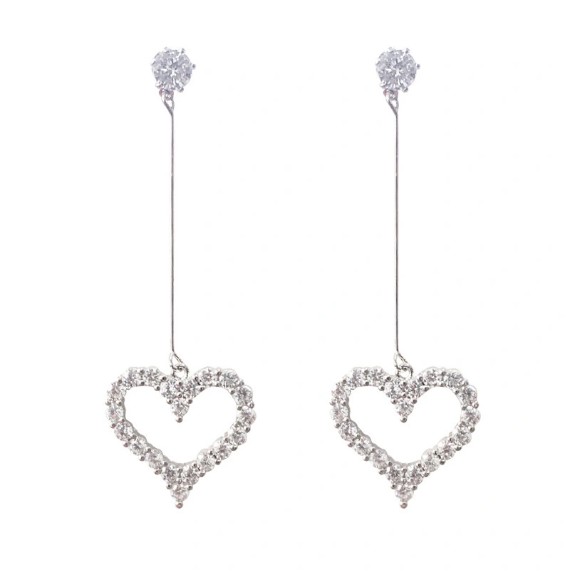 Long tassel full diamond love earrings