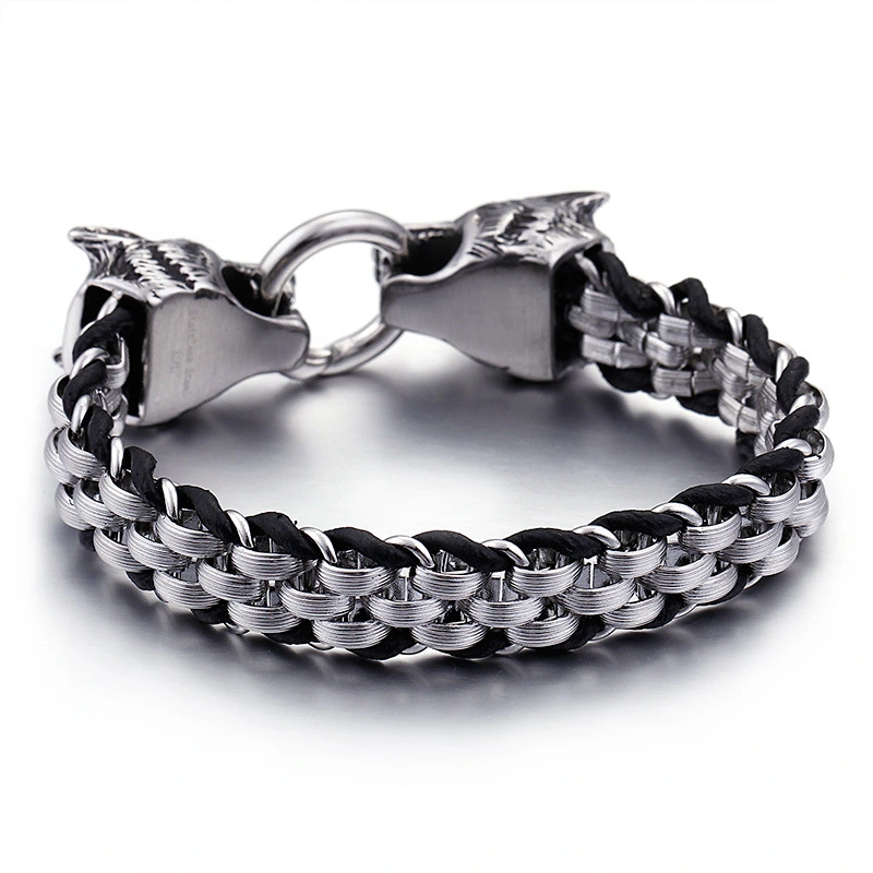 Double Wolf Head Bracelet