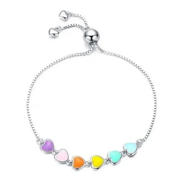 S925 Sterling Silver Rainbow Heart Bracelet