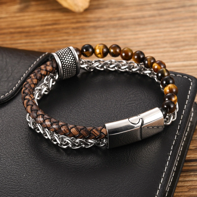 Leather cord magnetic clasp bracelet