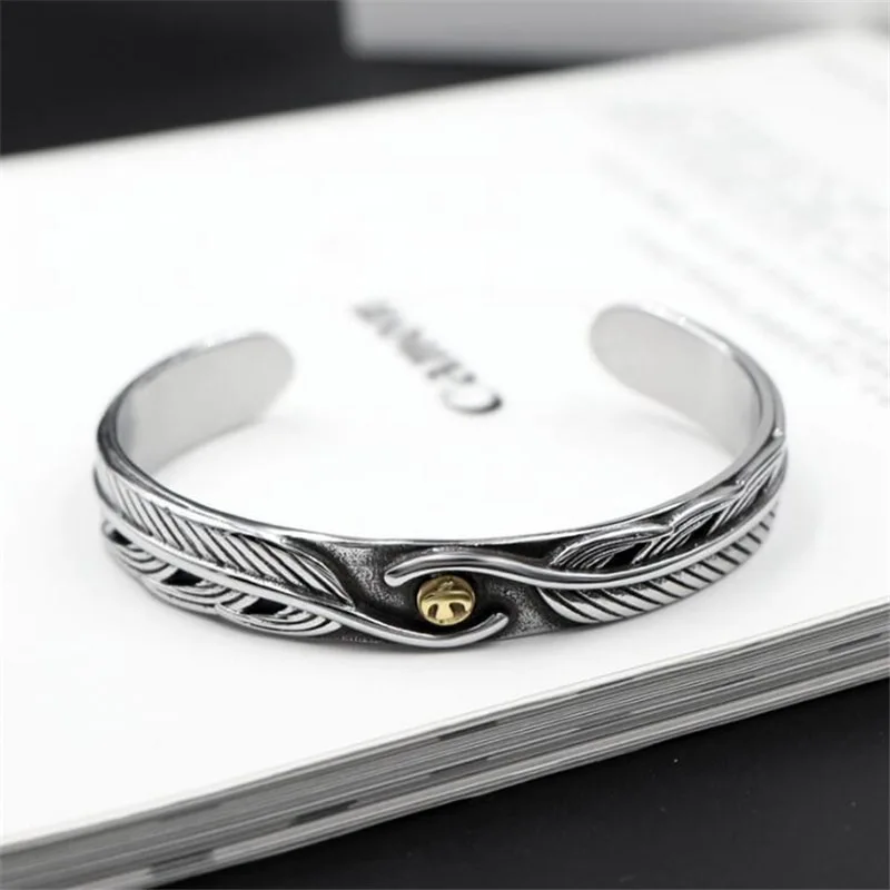 Titanium steel man feather bracelet