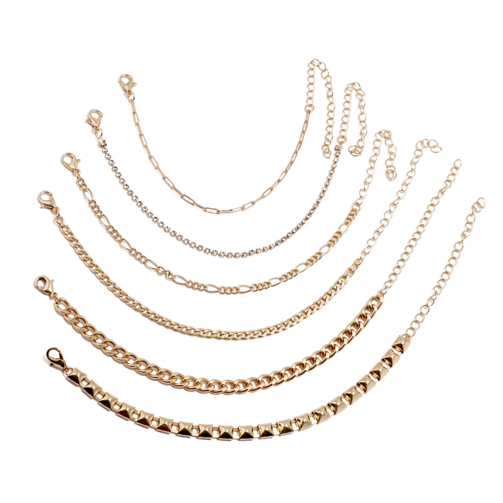 Golden Thick and Thin Chain Artificial Crystal Bracelet Set of 6