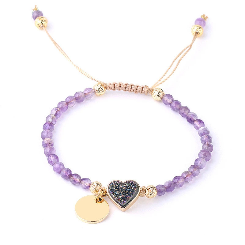 Gold-plated Tag Ladies Bracelet Natural Stone Crystal Bud Amethyst