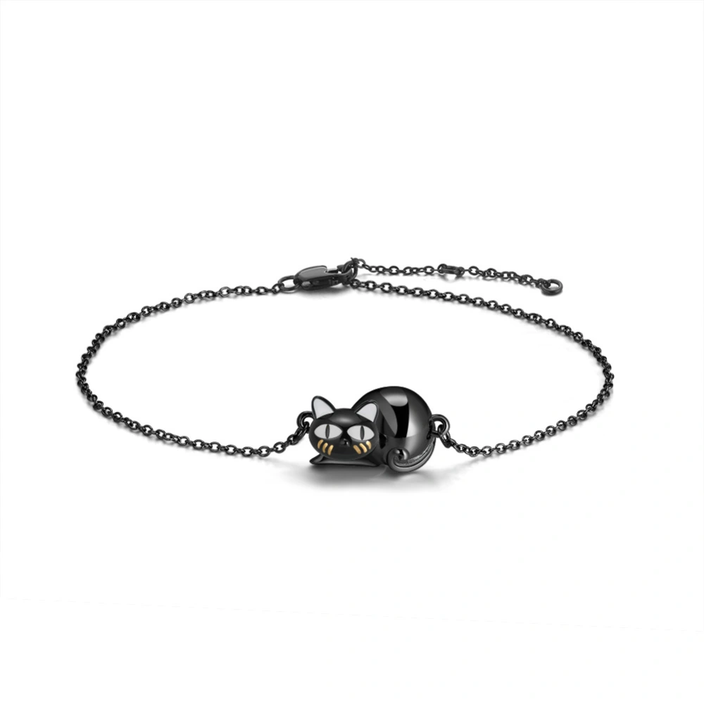 S925 sterling silver black cat bracelet