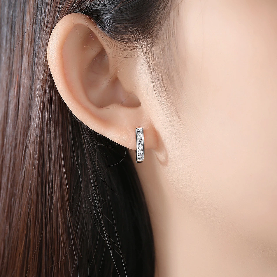 Women's U-shaped buckle full diamond earrings