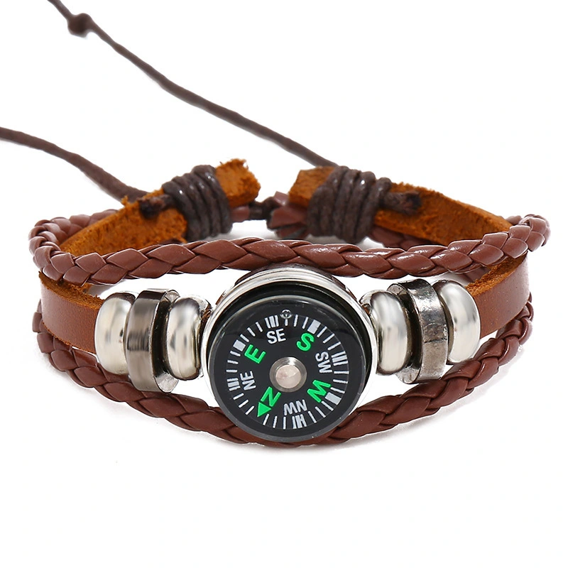 Simple Beaded Leather Bracelet outdoor compass