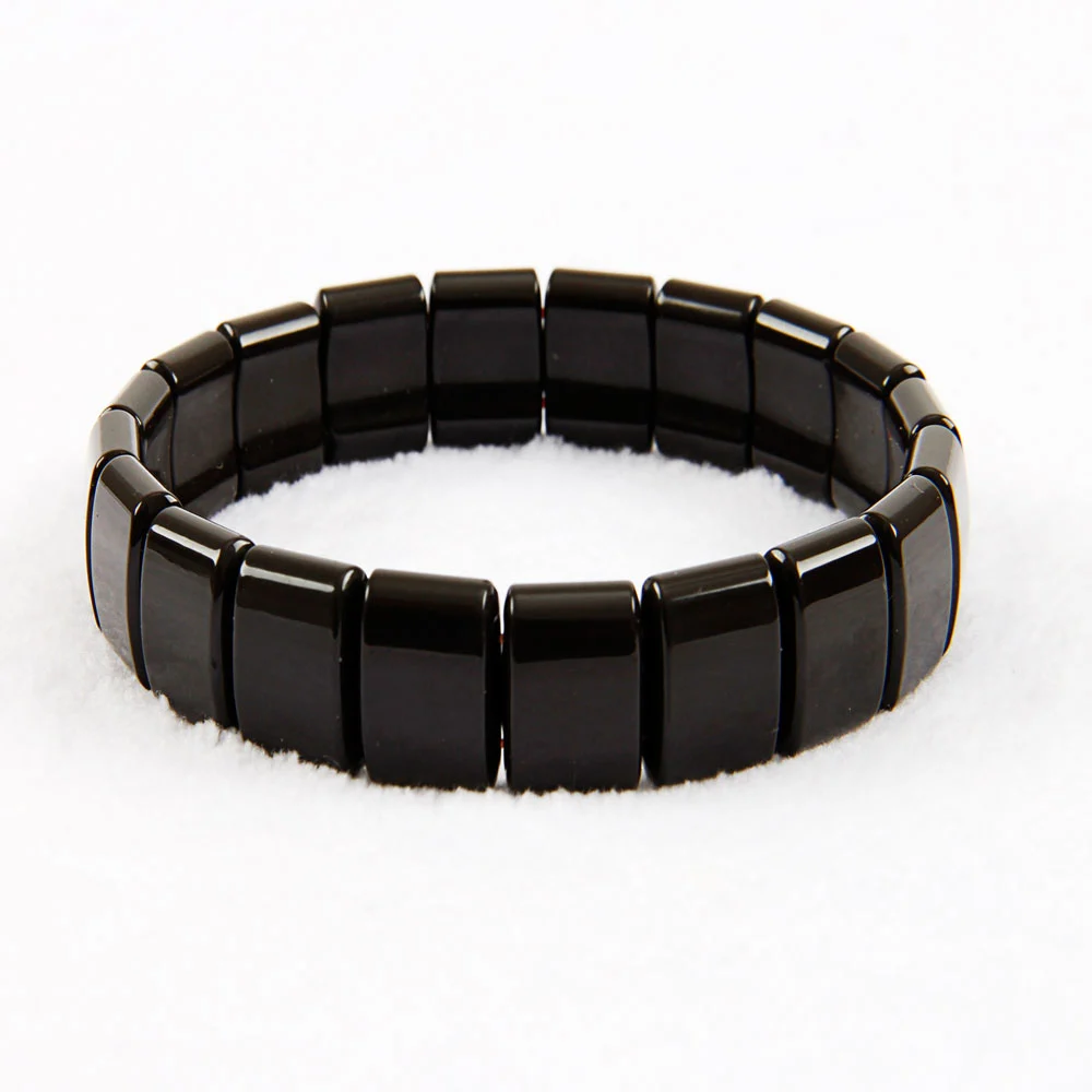 Black wide row germanium stone bracelet