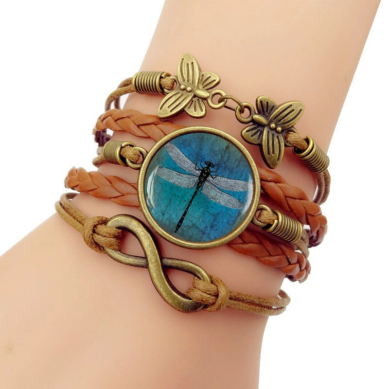 Vintage Amber Blue Dragonfly Time Gem Bracelet