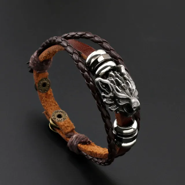 Vintage Leather Wolf Bracelet