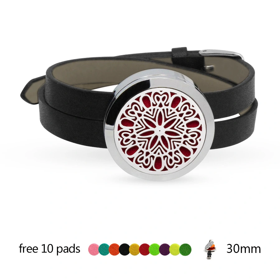 Stainless Steel Hollow Essential Oil Aromatherapy PU Leather Bracelet Couple Bracelet