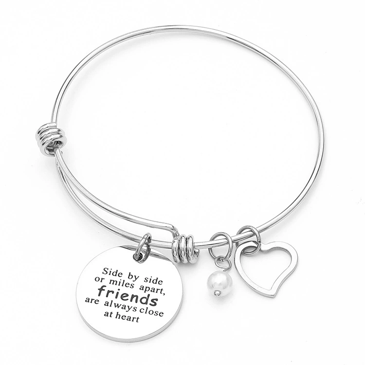 Lettering Mirror Round Tag Bracelet Adjustable Bracelet