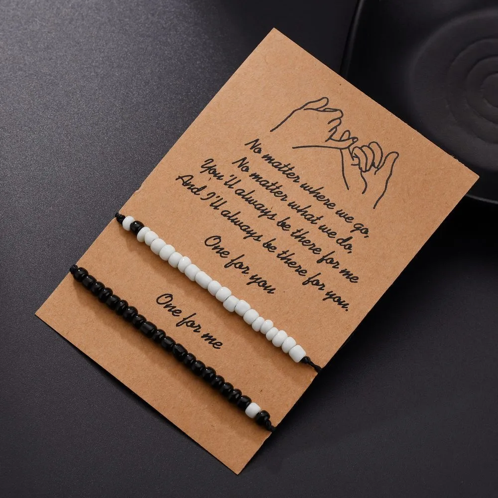 Simple Black And White Rice Bead Double-layer Bracelet Hand-woven Blessing Lovers Friendship