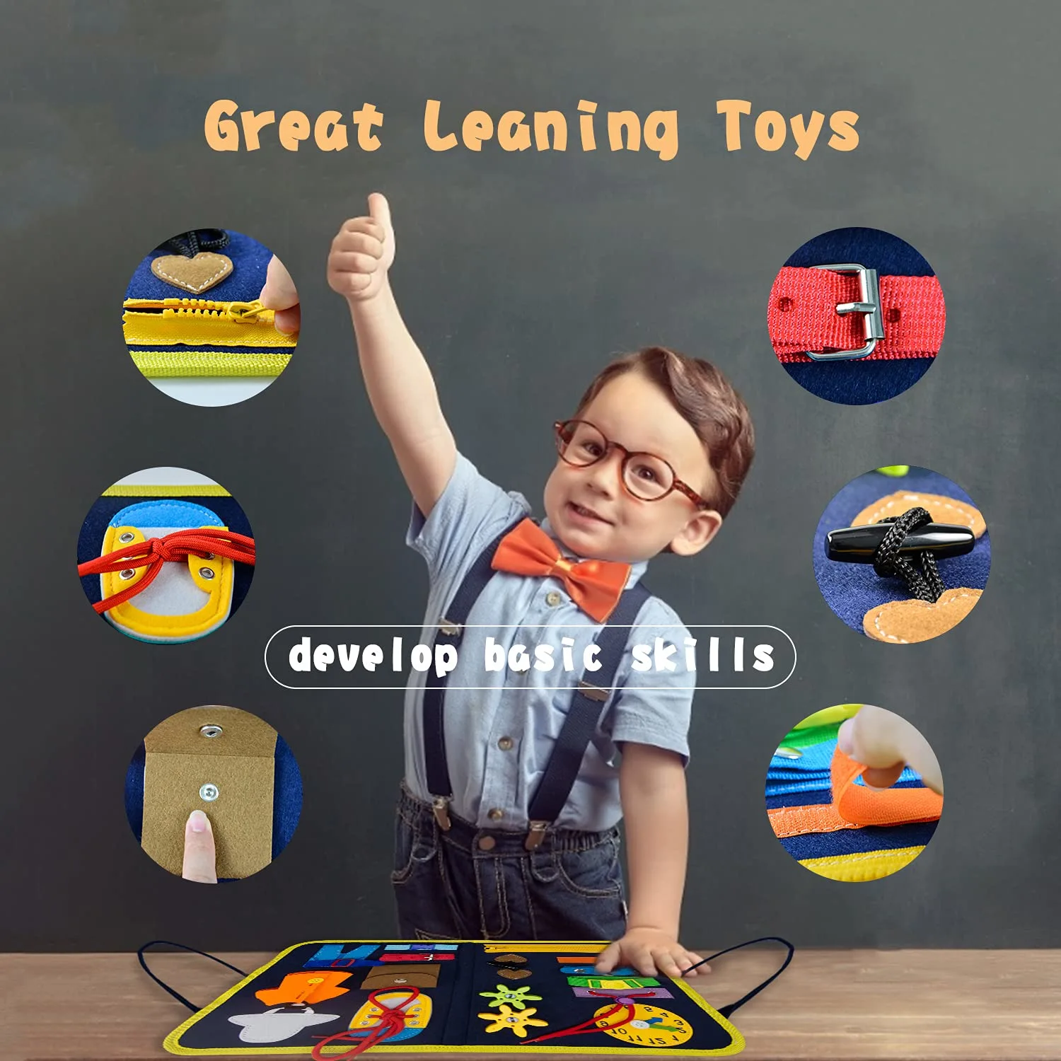 VARANO Busy Board Montessori Toy for 1 2 3 4 Year Old - Educational Activity Sensory Board for Fine Motor Skills - Travel Toy for Airplane Car, Gift for Toddlers Boys Girls