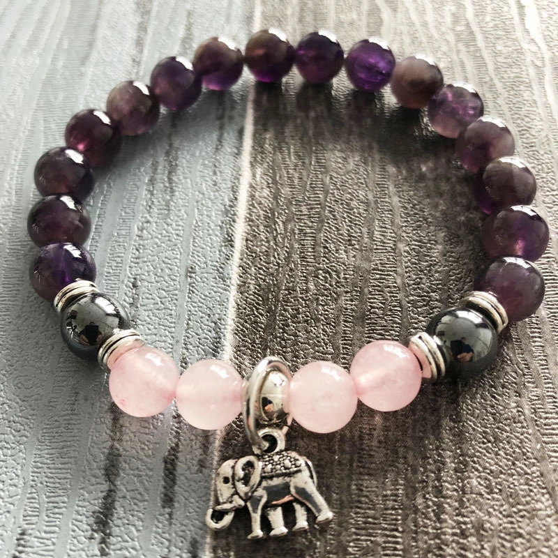 Amethyst Natural Stone Bracelet Yoga Treatment Mala Elephant Bracelet