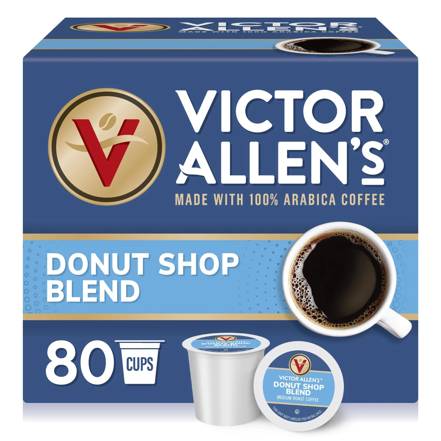 Victor Allen's Coffee Donut Shop Blend, Medium Roast, 80 Count, Single Serve Coffee Pods for Keurig K-Cup Brewers