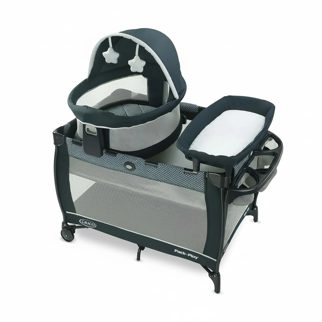 Graco Pack 'n Play Travel Dome LX Playard | Includes Portable Bassinet, Full-Size Infant Bassinet, and Diaper Changer, Leyton