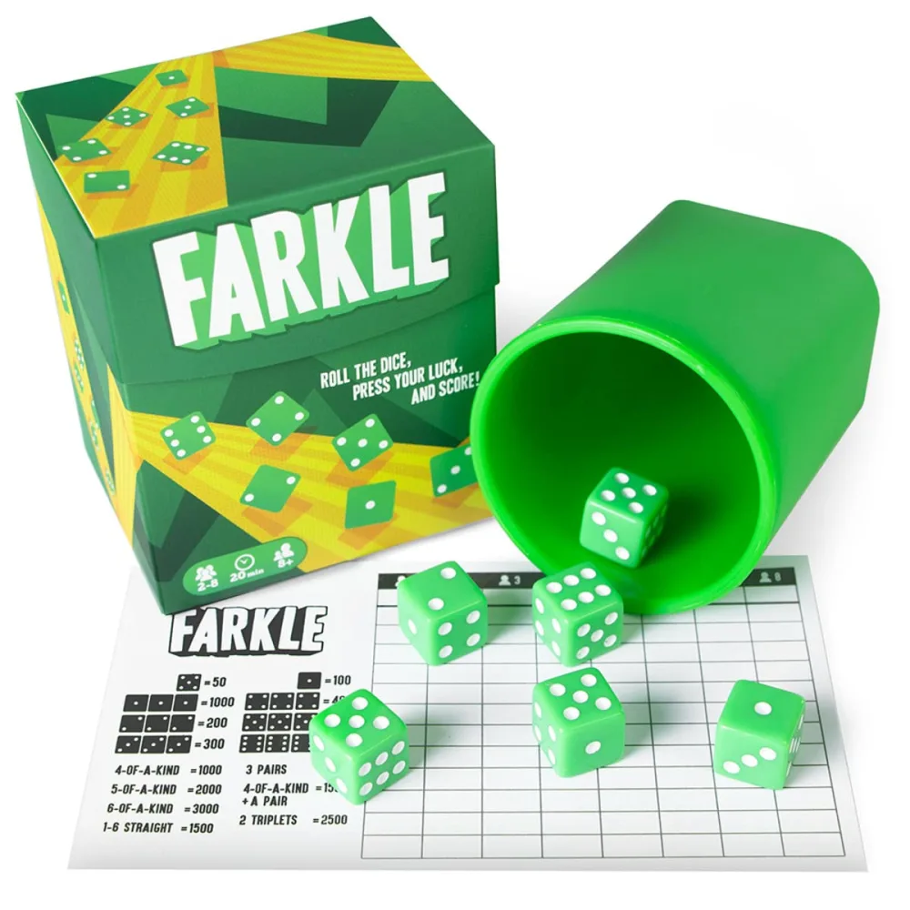 Brybelly Farkle: The Family Dice Game | Fun Dice Game for Game Nights | 1 Cup & Dice | 2-8 Player Game