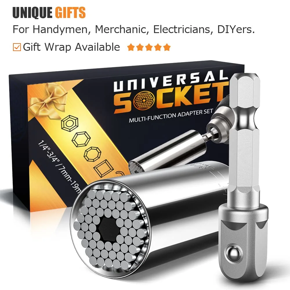 Super Universal Socket Tools Gifts for Men - Gifts for Dad Fathers Day from Kids Son Daughters Wife Grip Set with Power Drill Adapter Cool Stuff Ideas Gadgets for Men Birthday Gifts for Women Husband