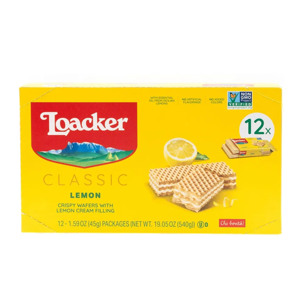 Loacker Classic Lemon Wafers - Premium Crispy Wafer Cookies with Lemon Cream Filling - Multipack of 12 Snack Packs - NON-GMO - Sicilian Lemons - 45g/1.59oz, Pack of 12