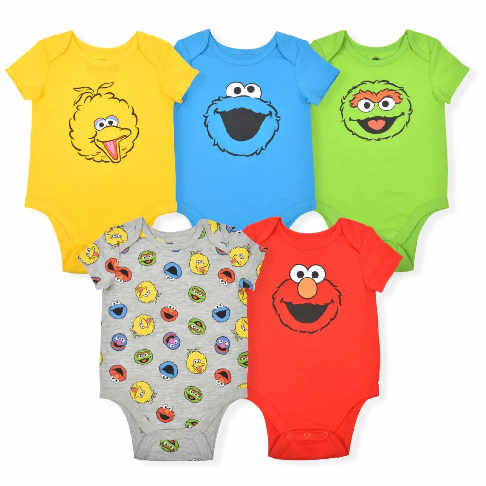 Sesame Street Baby Boys 5 Pack Short Sleeve Bodysuit for Newborn and Infants