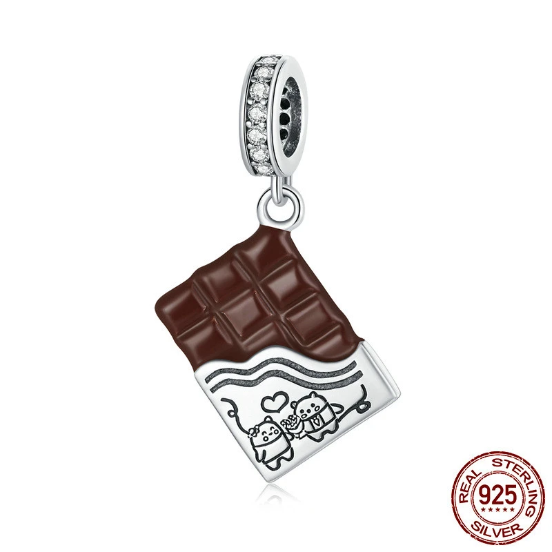 S925 Sterling Silver Chocolate Pendant Diy Bracelet Accessories