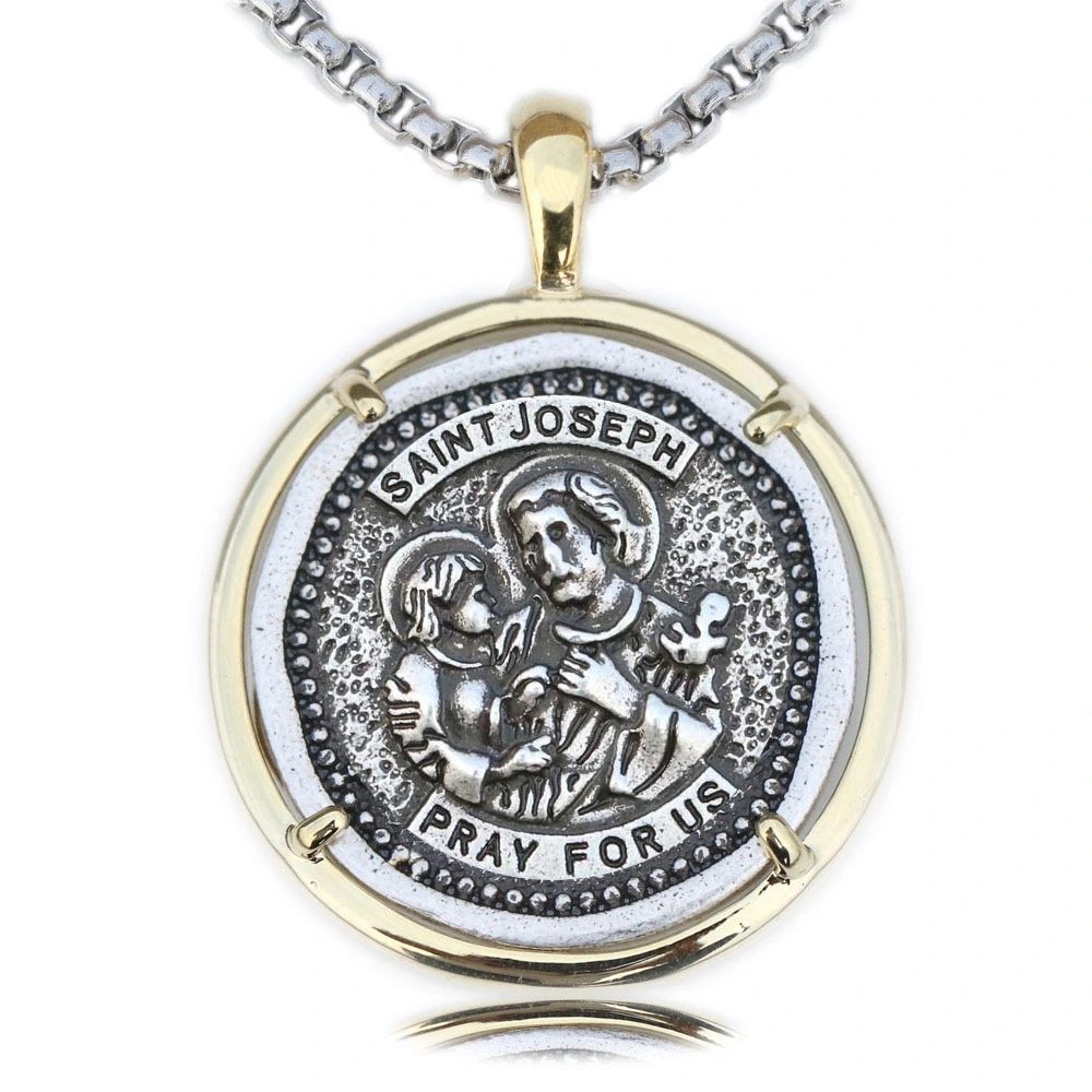 Heavy Saint St Joseph Medal Handmade Travelers Pendant Box Chain Necklace