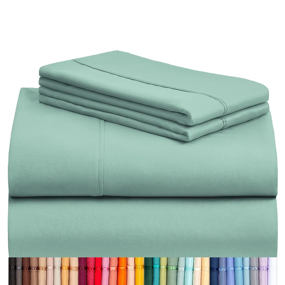 LuxClub 4 PC Queen Sheet Set, Breathable Luxury Bed Sheets, Deep Pockets 18" Wrinkle Free Cooling Sheets Machine Washable Hotel Bedding Silky Soft - Light Teal Queen