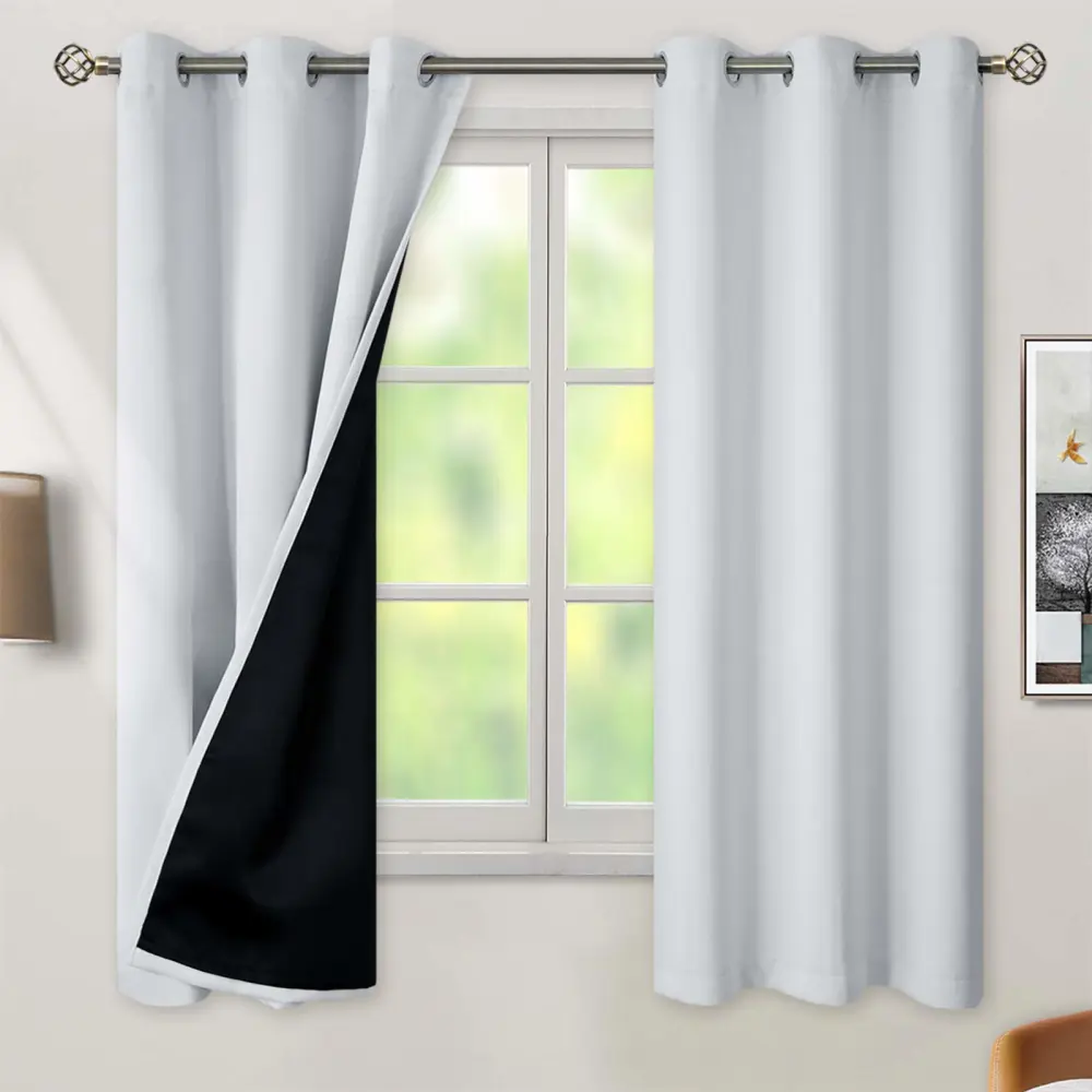 BGment Greyish White 100% Blackout Curtains for Bedroom 63 Inch Length 2 Panels Set, Thermal Insulated Full Light Blocking Grommet Noise Cancelling Window Curtains for Nursery, 42 Inch Wide Each