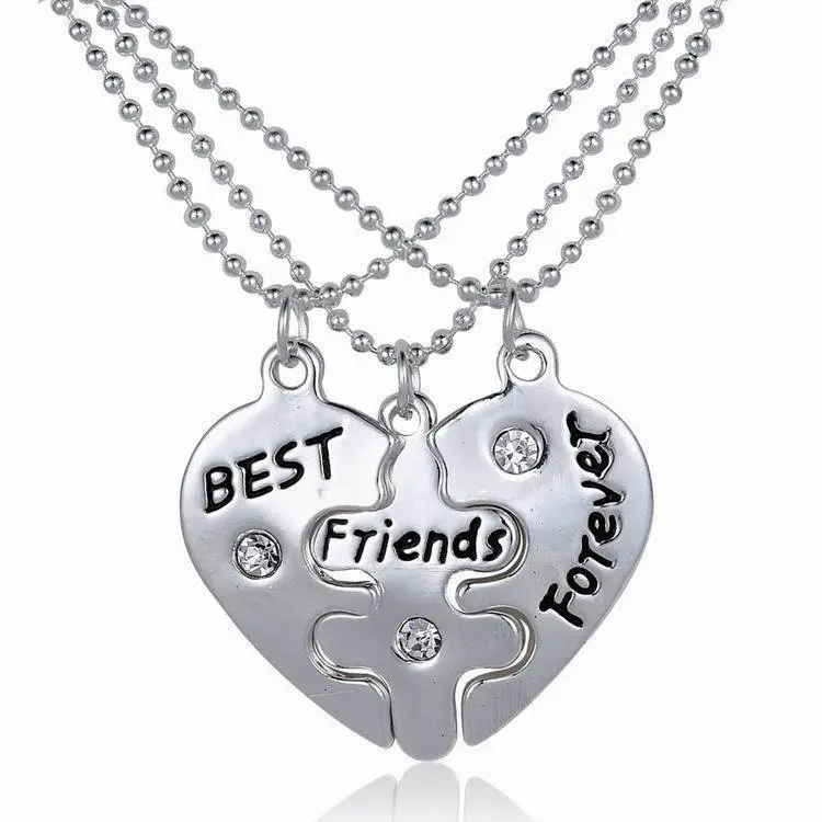 3-petal Heart-shaped BFF Diamond Necklace Best Friends Forever Pendant Good Friends Necklace