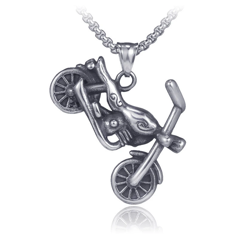 Bao Salina European And American Star Hip-Hop Retro Titanium Steel Necklace Trendy Stainless Steel Necklace Motorcycle Pendant