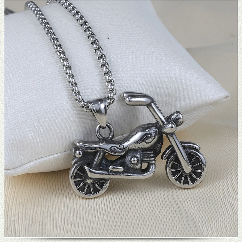 Bao Salina European And American Star Hip-Hop Retro Titanium Steel Necklace Trendy Stainless Steel Necklace Motorcycle Pendant