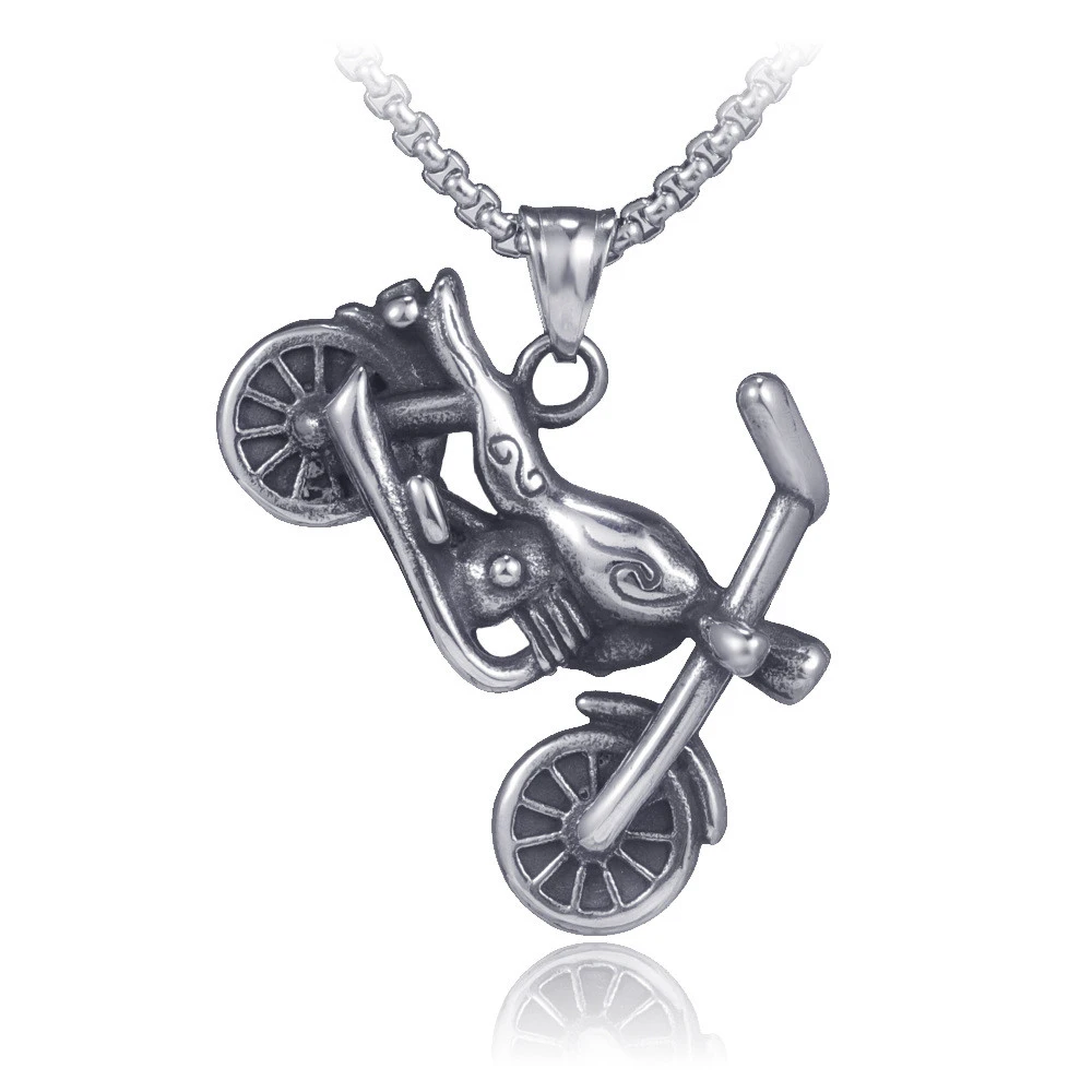 Bao Salina European And American Star Hip-Hop Retro Titanium Steel Necklace Trendy Stainless Steel Necklace Motorcycle Pendant