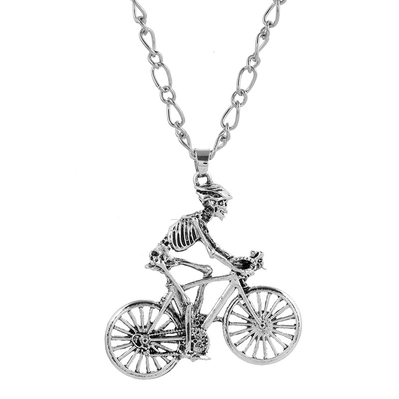 European And American Street Hip-Hop Simple Retro Personality Exaggerated Clavicle Chain Fashion Trend Skull Man Riding Bicycle Necklace