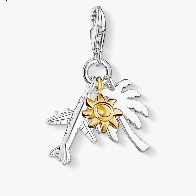 Palm Tree Sun Plane Pendant 925 Sterling Silver