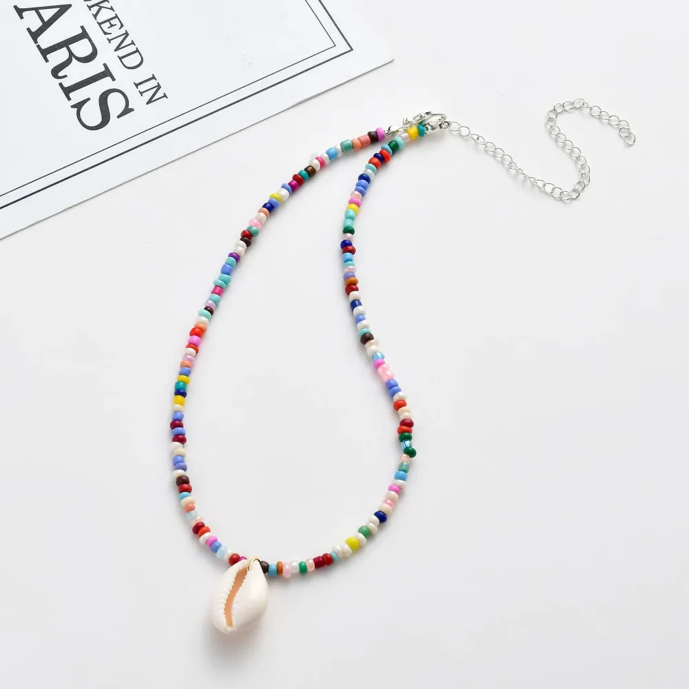 Colorful Rice Beads Shell Clavicle Chain Bohemia Short Necklace Ethnic Style Conch Necklace