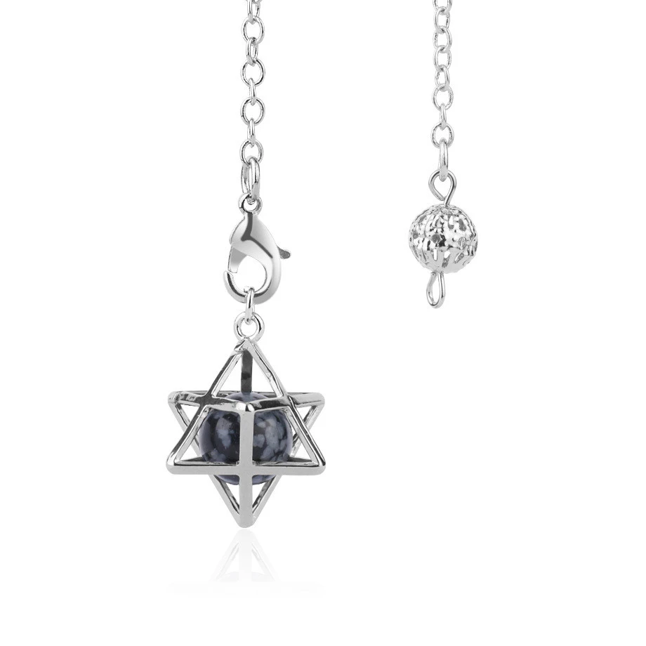 Hollow Metal Merkaba Merkaba Six-pointed Star Spirit Pendulum Natural Crystal Stone Beads Interesting Jewelry