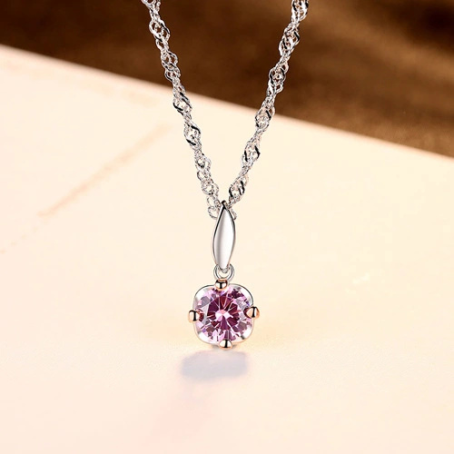 S925 Sterling Silver Pendant Necklace Water Wave Chain With 3A Zircon