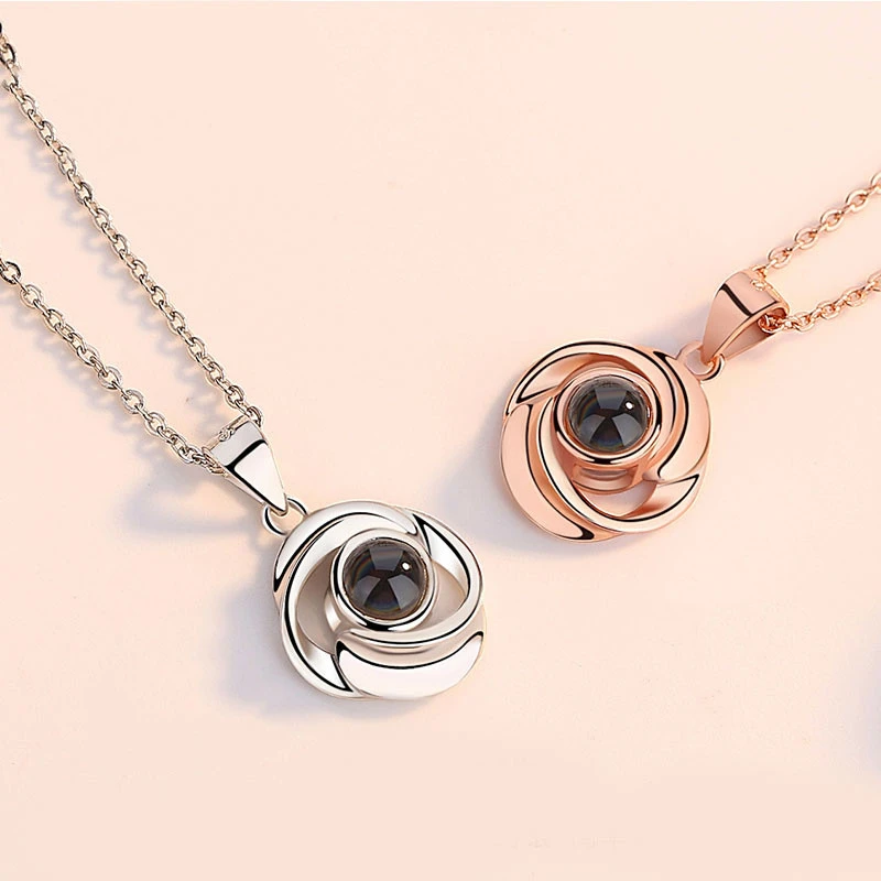 Sterling Silver Rose Necklace Female One Hundred Languages I Love You