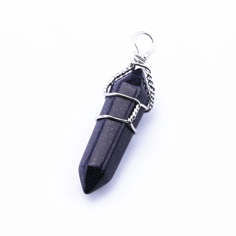Popular Hexagonal Pillar Iron Wire Wrapped Miscellaneous Stone Necklace Pendant