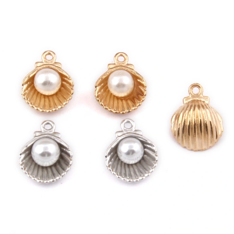 Inlaid ABS Imitation Pearl Alloy Shell Small Pendant Diy Jewelry Accessories