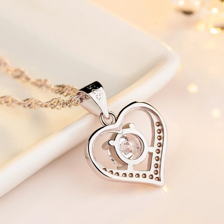 S925 Sterling Silver Silver Necklace Female Love Clavicle Chain Korean Version Of Wild Heart-shaped Silver