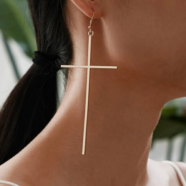 Geometric  natural cross earrings alloy plating earrings